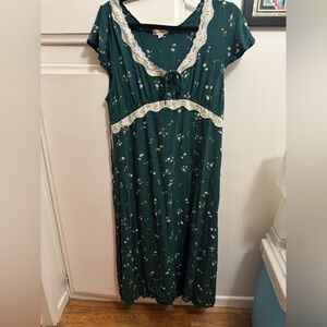 Lucky Brand green Floral Dress with Cream Accents